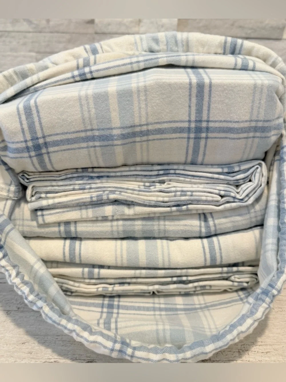 L.L. Bean King Ultrasoft Comfort Portuguese Flannel Sheet Set Bay Blue Check NWT